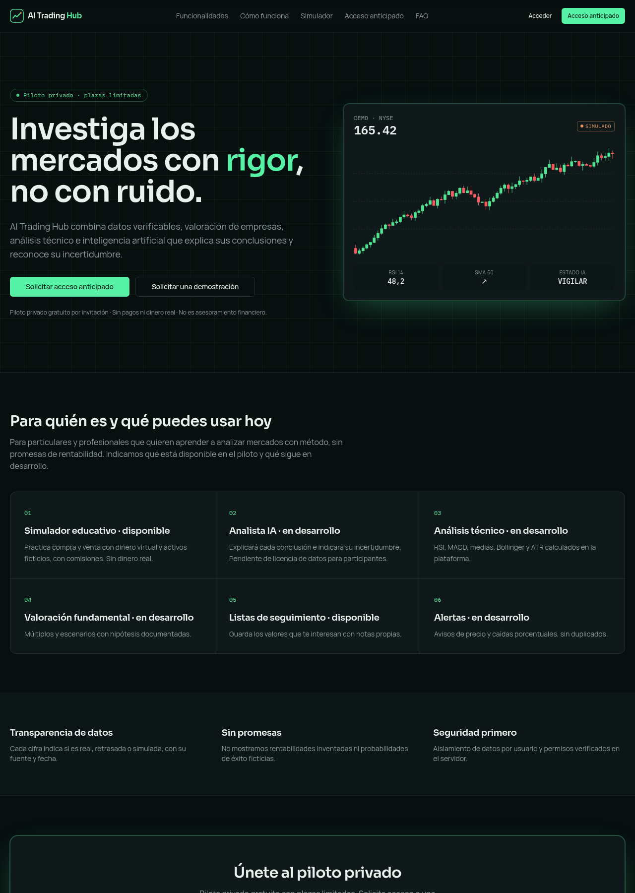 Captura real de AI Trading Hub
