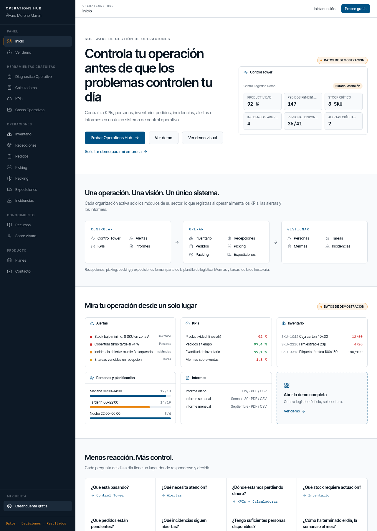 Captura real de Operations Hub